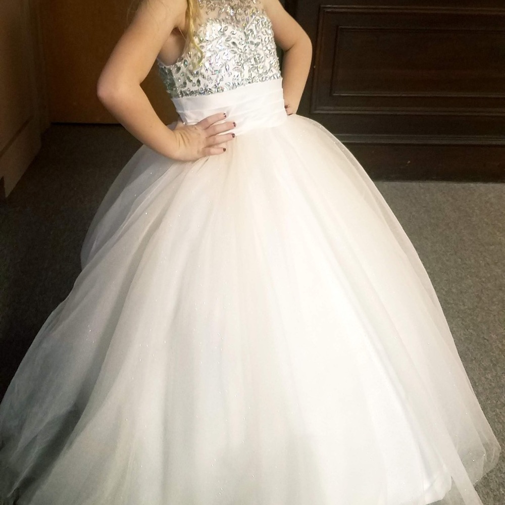 Ivory girls floor length glitz pageant gown